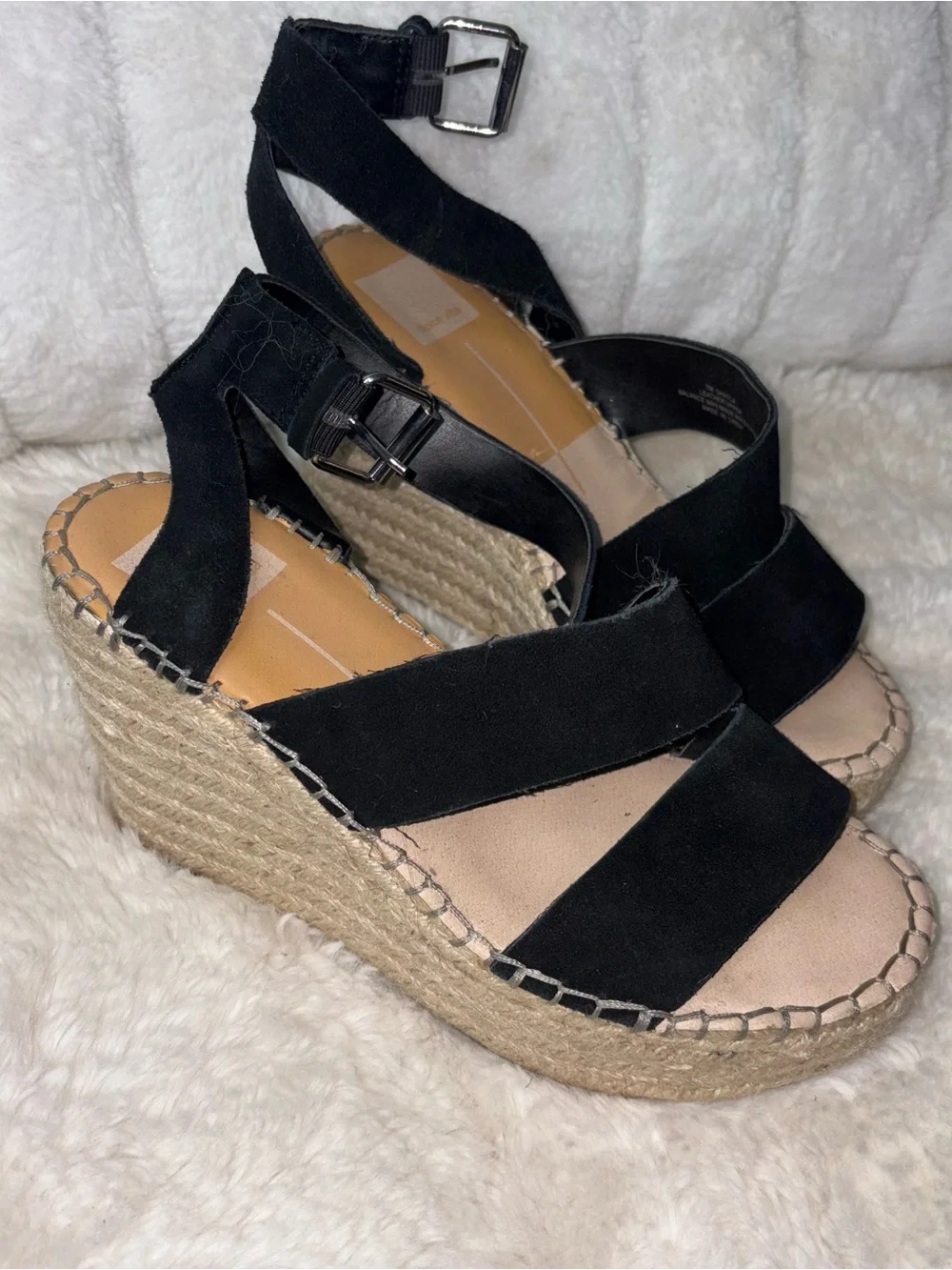 Dolce Vita Black Suede Espadrille Wedge Sandals